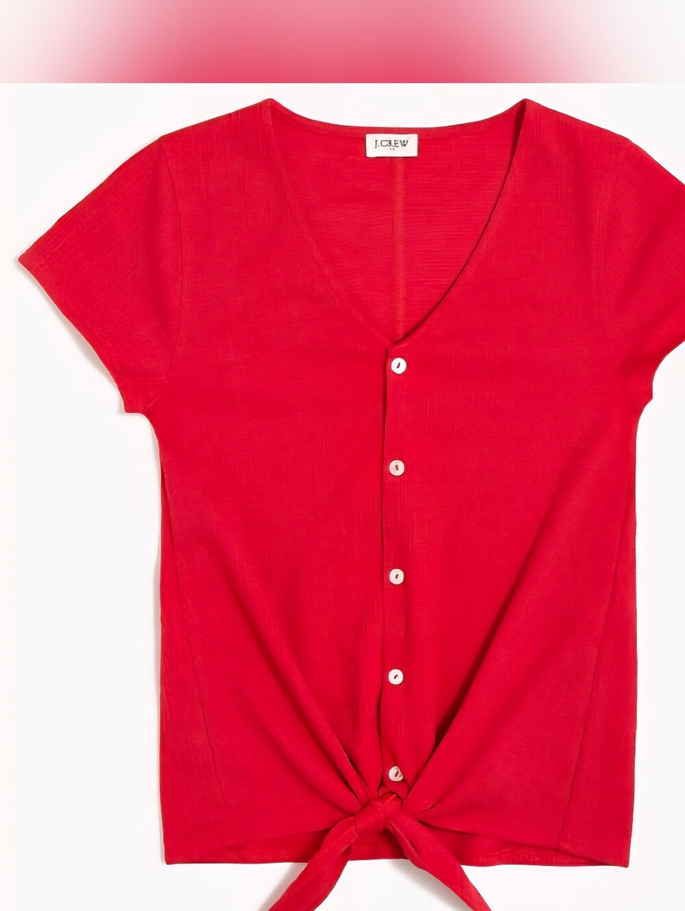 J. Crew Red Tie-Front Button V-Neck Top